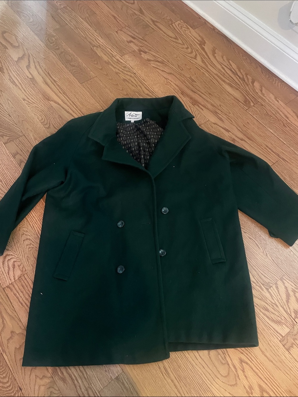 Women's Dark Green Double-Breasted Wool Peacoat